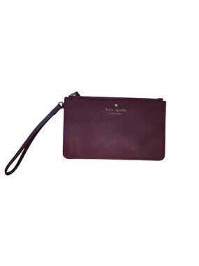 Kate Spade NY Leather Wristlet Burgundy Zip Clutch Card Holder Wallet.